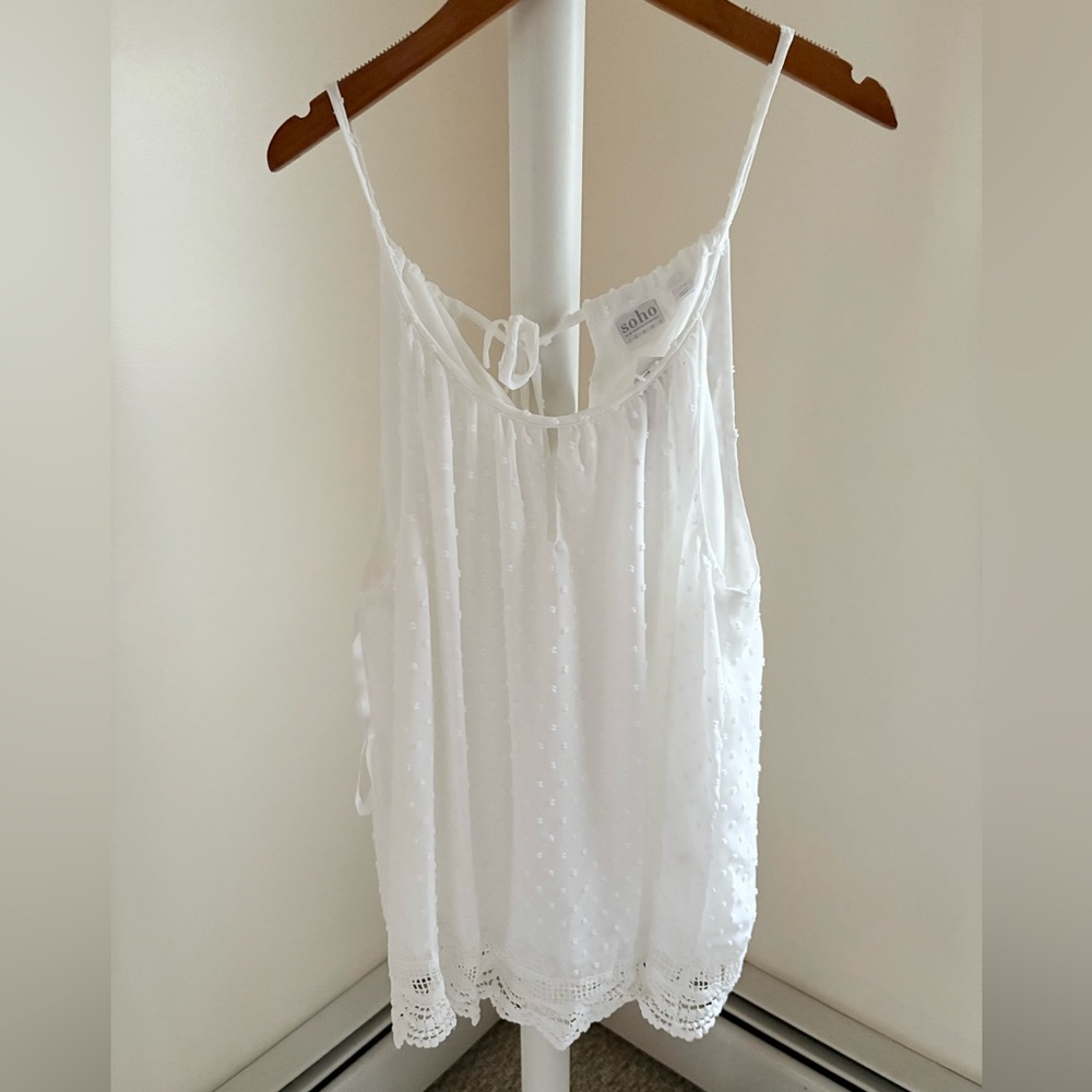 (NEW) NY&C Women’s White Dotted & Eyelet Camisole — Size L
